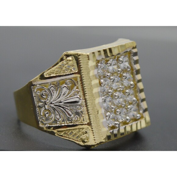 Real Solid 10K Yellow Gold 18mm Micro Pave Charm Round CZ Ring 4.1gr ALL Sizes - Picture 4 of 7